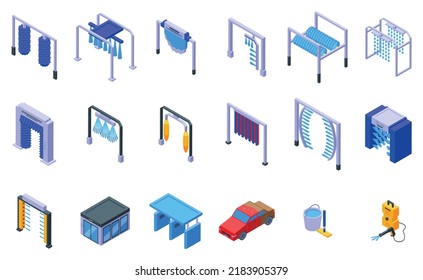 Automated car wash icons set isometric vector. Car auto. Vehicle transport