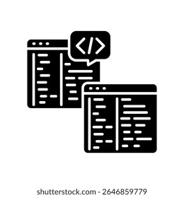 automated code refactoring black flat icon for digital and print projects.  Minimal clean icons for apps and websites. Modern simple icons for UI UX and branding