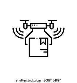 Automated contactless drone package delivery. Pixel perfect, editable stroke icon