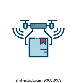 Automated contactless drone package delivery. Pixel perfect, editable stroke colorful icon