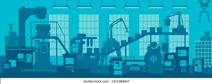 Automated conveyor systems , modular conveyors and industrial automation for package transfer manufacturing production machine , robot arm in smart factory and industry 