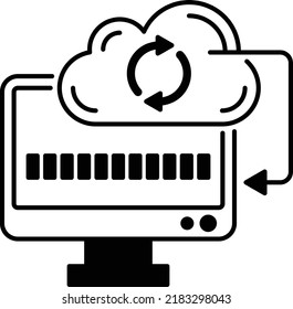 Automated data synchronization Vector Icon Design, Cloud Processing Symbol, Computing Services Sign, Web Services and Data Center stock illustration, Data Sync in Progress with Remote Server Concept