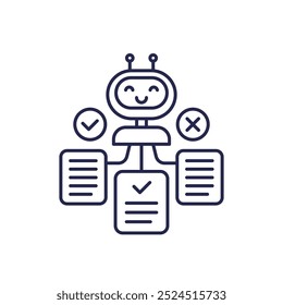 ícone de linha de gerenciamento automatizado de documentos com robô, vetor de automação de negócios