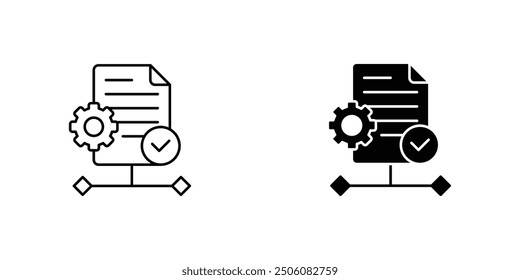 Automated Document Management System Icons set with Gear and Network Connectivity - Digital Workflow Configuration Graphic for Efficient Data Processing Solutions