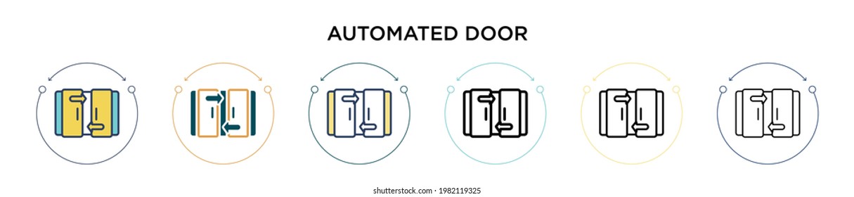 Automated door icon in filled, thin line, outline and stroke style. Vector illustration of two colored and black automated door vector icons designs can be used for mobile, ui, web