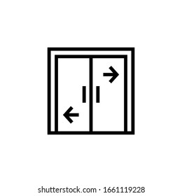 Automated door icon in linear, outline icon isolated on white background