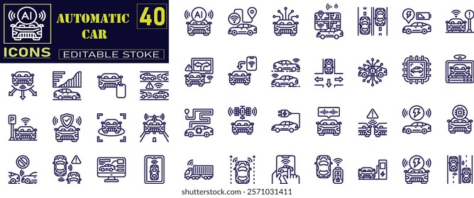 Automated Driving Car icon. Autonomous Vehicle, Driverless Car, Self Driving Tech, Robotic Vehicle, Self Driving .