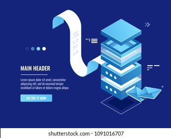 Automated Email Massage Sending, Onine Advertising And Promotion, Mail Server Room, Envelop Isometric Vector