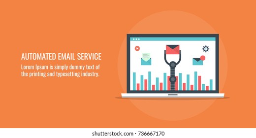 Automated Email Service, Marketing Automation, Email Campaign Flat Vector Illustration