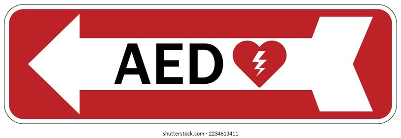 Automatisierter Außendefibrilator AED Nothilfe cpr Herzzeichen und Etikettenrichtung