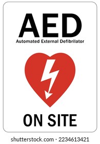 Automated external defibrilator AED emergency aid cpr hearth sign and label