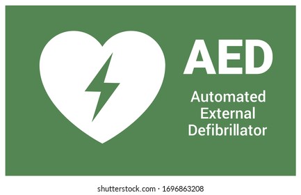 Automated External Defibrillator. Emergency first aid AED defibrillator sign sticker