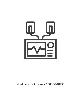 Automated external defibrillator line icon, outline vector sign, linear style pictogram isolated on white. AED symbol, logo illustration. Editable stroke