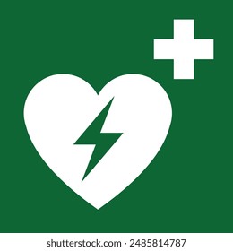 Automated external heart defibrillator safe condition sign ,on white background