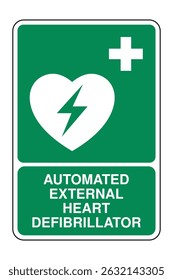 Automated External Heart Defibrillator Sign with Explanation – Portable Life-Saving Device for Cardiac Emergencies – High Quality Vectorial Image