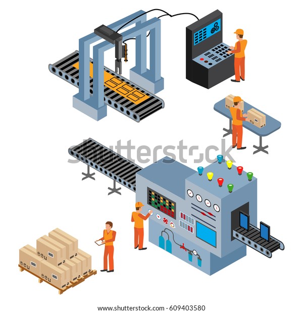 Automated Factory Assembly Line With Robotic Arm And Conveyor Belt ...