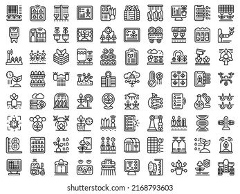 Automated farming icons set outline vector. Modern drone. Drone farming