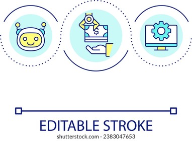 Automated financial management loop concept icon. Banking software. Processing finance operations abstract idea thin line illustration. Isolated outline drawing. Editable stroke. Arial font used