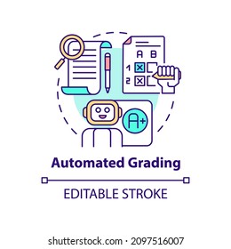 Automated grading concept icon. Evaluating student process. Education abstract idea thin line illustration. Isolated outline drawing. Editable stroke. Roboto-Medium, Myriad Pro-Bold fonts used