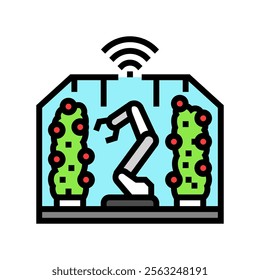 automated greenhouse robot harvests color icon vector. automated greenhouse robot harvests sign. isolated symbol illustration