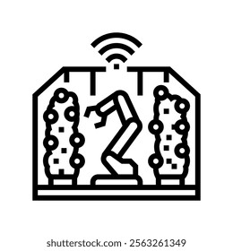 automated greenhouse robot harvests line icon vector. automated greenhouse robot harvests sign. isolated contour symbol black illustration