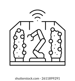 automated greenhouse robot harvests line icon vector. automated greenhouse robot harvests sign. isolated contour symbol black illustration