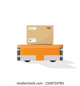 Automated Guided Vehicle For Transporting Goods In A Warehouse. Warehouse Equipment. Flat Vector Illustration