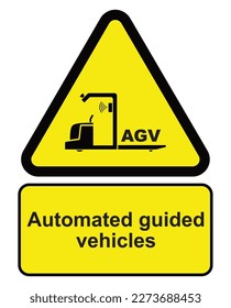 Automated guided vehicles warning sign - AGV. Automated manual handling equipment sign - MHE. Scalable vector warning sign.