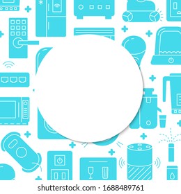 Automated home banner template in flat style with place for text. Background with smart things silhouette icons. Vector illustration.