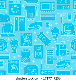 Automated home seamless pattern with smart things. Repeatable background with home robotic symbols. Vector illustration.