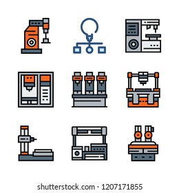 automated icon set. vector set about workflow and industrial robot icons set.