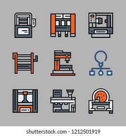 automated icon set. vector set about industrial robot and workflow icons set.