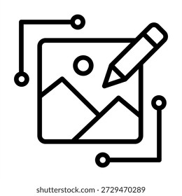 Icono de edición de Imagen automatizada - Estilo negro de los iconos del contorno para la Tecnología artificial y de la IA