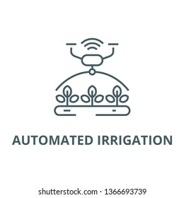 Automated irrigation line icon, vector. Automated irrigation outline sign, concept symbol, flat illustration
