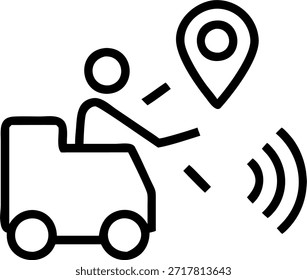 Logística automatizada e conceito de entrega como uma captura dinâmica de um driver de entrega usando um dispositivo de navegação automatizado para otimizar as rotas de entrega. A câmera captura a eficiência e a conquista da logística moderna por meio da tecnologia. Em Photo Stock Concept , copie o espaço para anúncio ou banner com Photo Realistic como detalhes de alta qualidade —ar 7:2