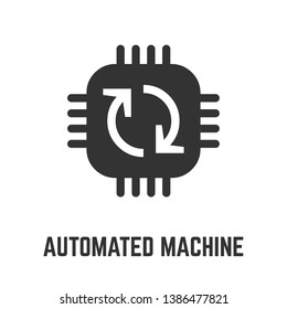Automated machine icon with artificial intelligence cpu chip symbol or digital technology smart processor board glyph sign.