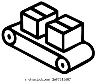 Sistema de fabricación automatizado que muestra cajas en la cinta transportadora de producción