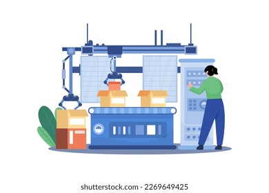Automated Packaging Illustration concept on white background