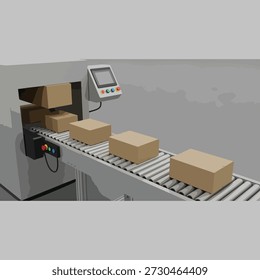 Automated Packaging Line with Cardboard Boxes on Conveyor Belt