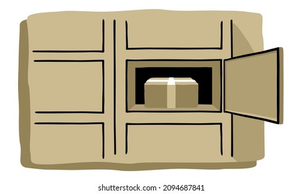 Automated parcel locker with self-service terminal display and mailbox cells - modern method of delivery. Abstract drawn Vector illustration in simple style