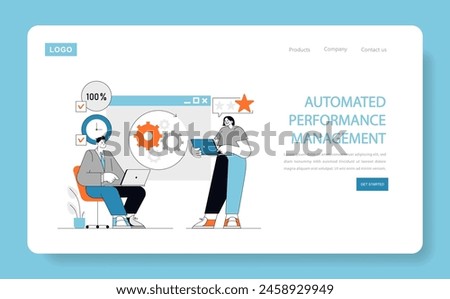 Automated Performance Management concept Professionals optimize workflows with digital tools Achieving efficiency with HR technology Vector illustration