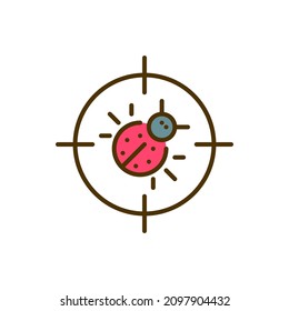Control automatizado de plagas. Buscando bichos. Icono de color de línea de píxeles perfecto, modificable