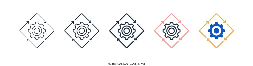 Processo automatizado ícones de estilo diferente definir ilustração de vetor.