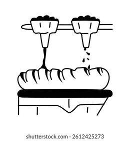 Automated process of long bread production, vector of long bread