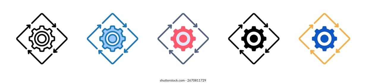 Ícones de vários estilos do processo automatizado definem a ilustração do vetor de design.