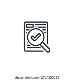 Automated quality assurance check featuring a magnifying glass focusing on a pristine checkmark over a data document