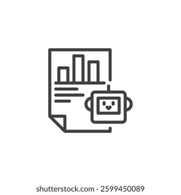 Automated Report Generation line icon. linear style sign for mobile concept and web design. Document with a bar chart and robot outline vector icon. Symbol, logo illustration. Vector graphics