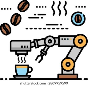 Automated Robotic Arm Brewing Hot Coffee Illustration