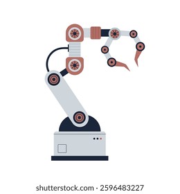 Automated robotic arm or industrial manipulator positioner isolated on white background. Hydraulic mechanical robot in factory. Machine crane. Handheld machinery. flat vector illustration