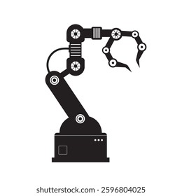 Automated robotic arm or industrial manipulator positioner isolated on white background. Hydraulic mechanical robot in factory. Machine crane. Handheld machinery. Black icon. flat vector illustration